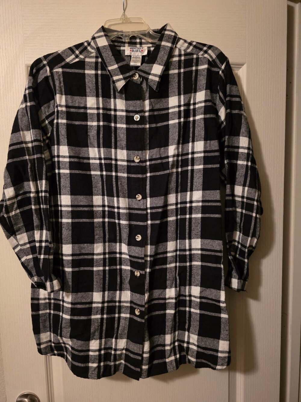 Mainstreet Blues Black And White Plaid Long Sleeve Button-Up Flannel Shirt 1X